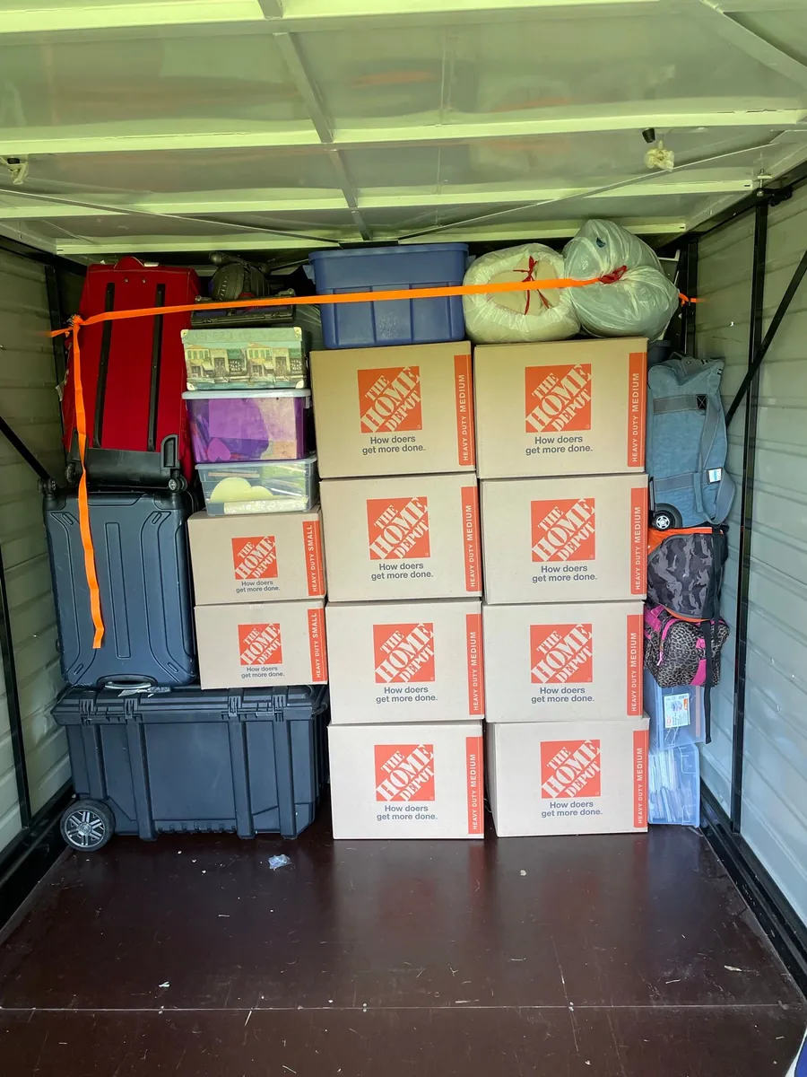 Neatly packed and strapped storage container